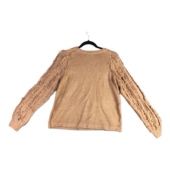 1.STATE Women’s Sweater XS Brown Crewneck Fringe Sleeve Pullover NWT - Picture 11 of 12